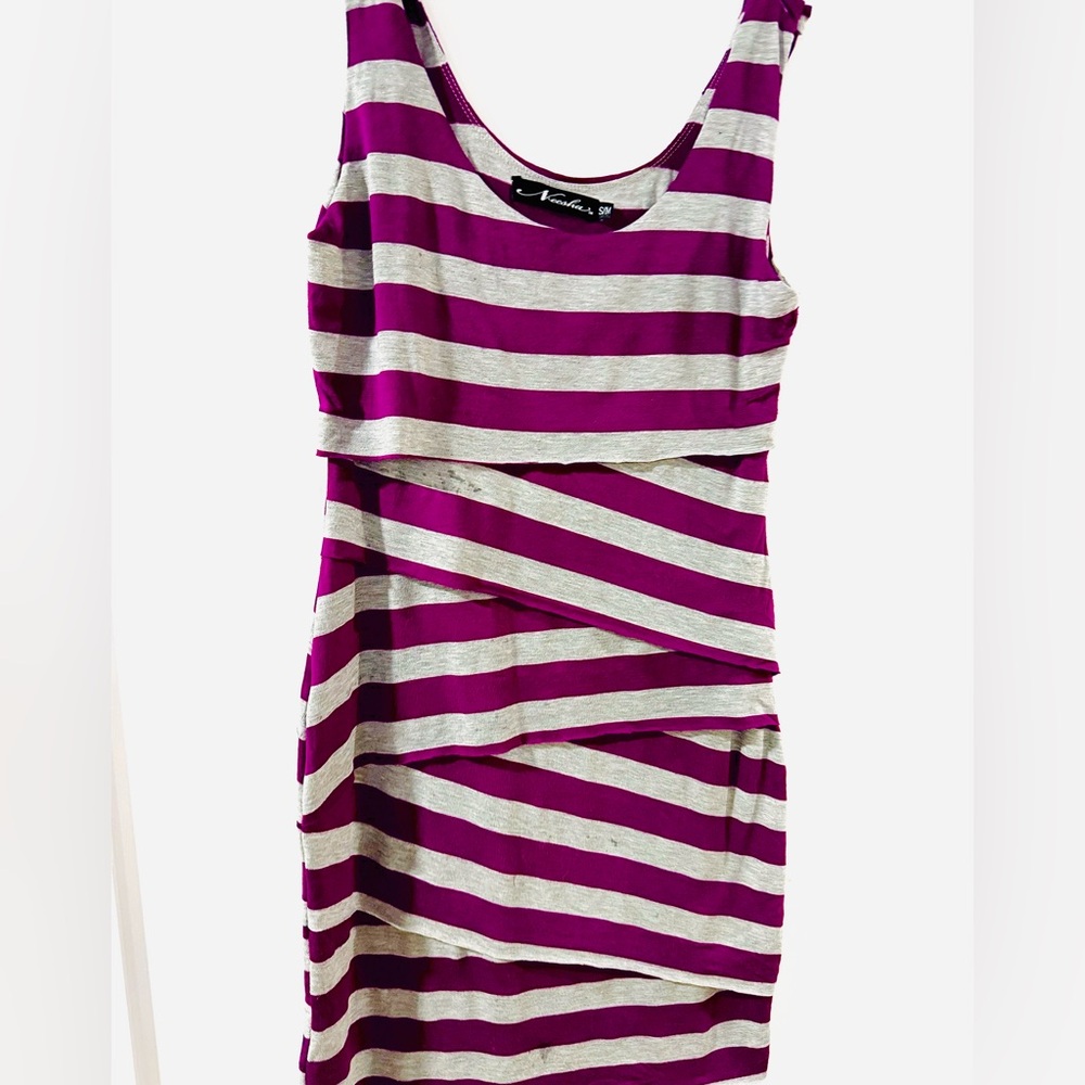 Vibrant Gray and Purple Sheath Mini Dress